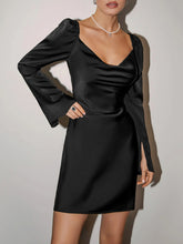 Satin Cowl Neck Tie Back Short Dress