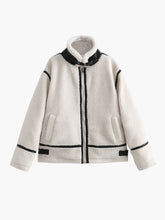 Faux Fur Stand Collar Biker Jacket