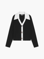 Contrast Trim Open Collar Sweater