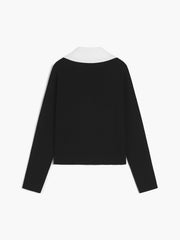 Contrast Trim Open Collar Sweater