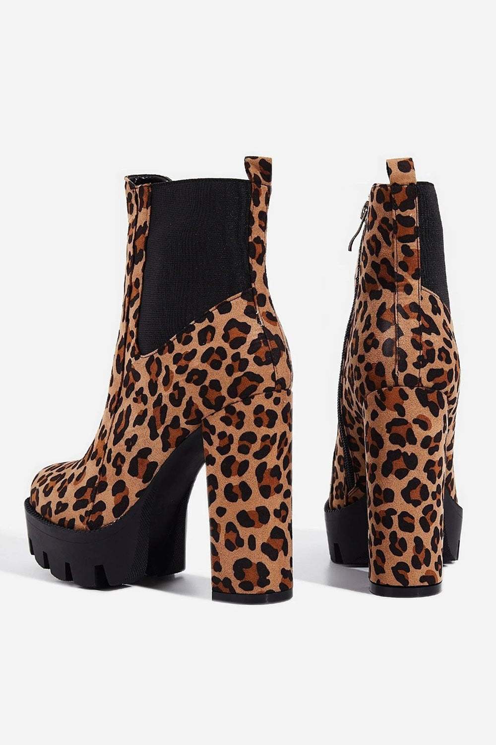 Brown Leopard Print Faux Suede Chunky Platform Boots