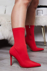 Red Pointed Sock Stiletto Heeled Boots