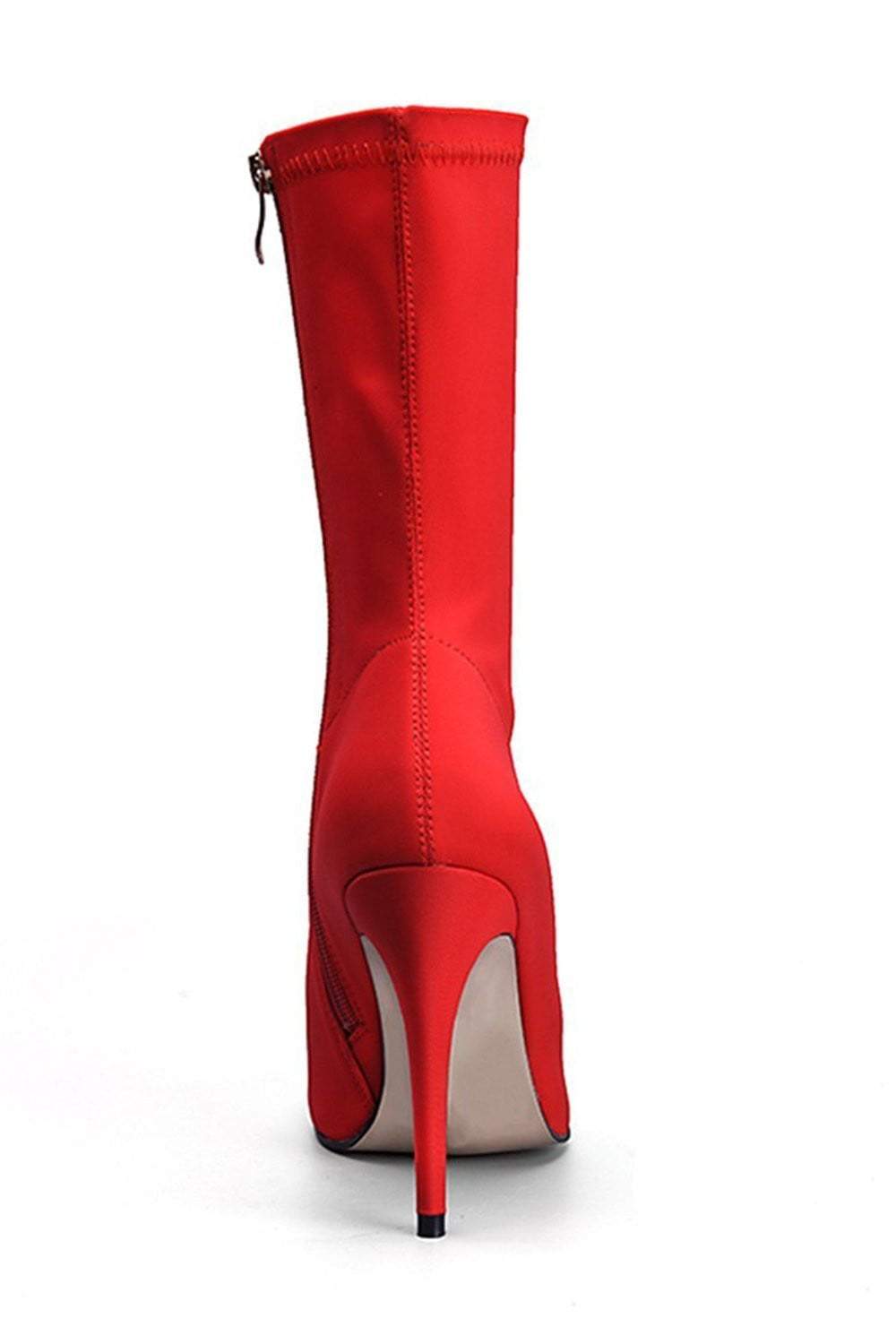 Red Pointed Sock Stiletto Heeled Boots