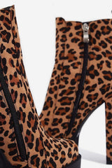 Brown Leopard Print Faux Suede Chunky Platform Boots