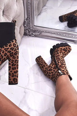 Brown Leopard Print Faux Suede Chunky Platform Boots