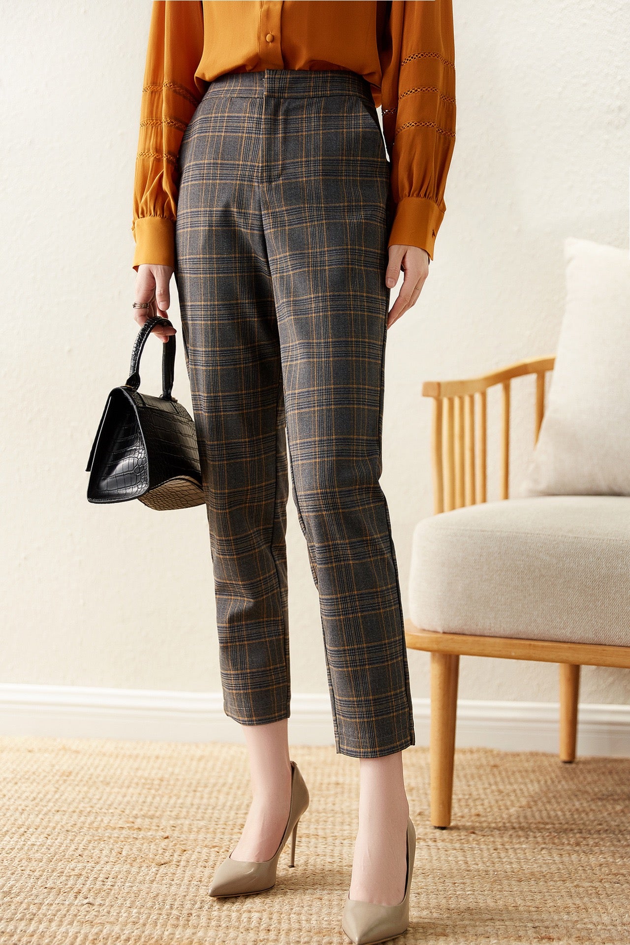 Glen Plaid Straight Leg Pants