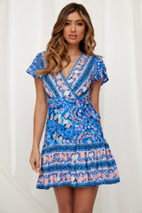 Summer Wrap V Neck Bohemian Floral Print Mini Dress