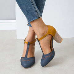 Ariel® | Vintage Color Block Sandals Casual Chunky Heel Buckle Shoes