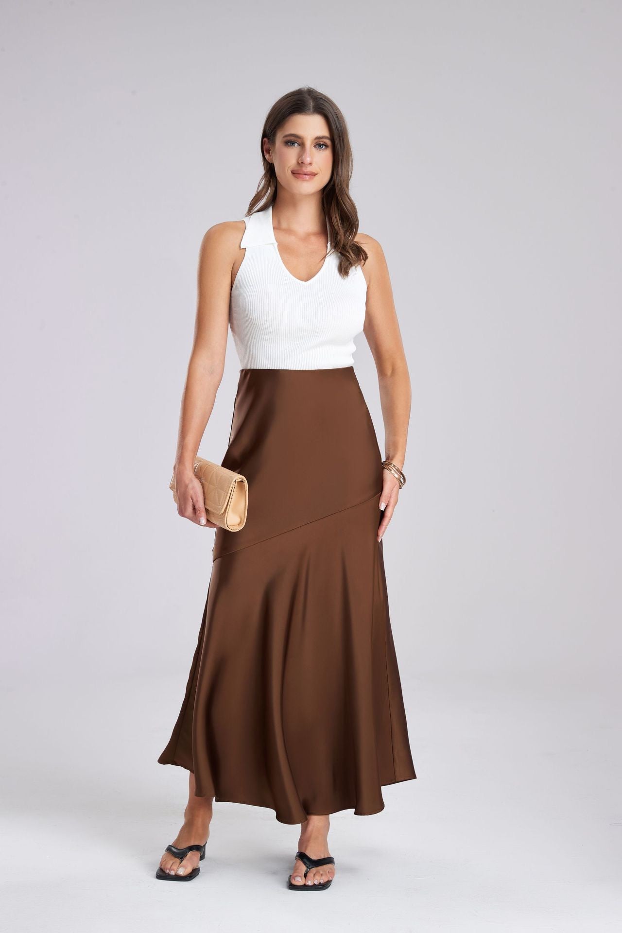 Flowy Slit Satin Maxi Skirt