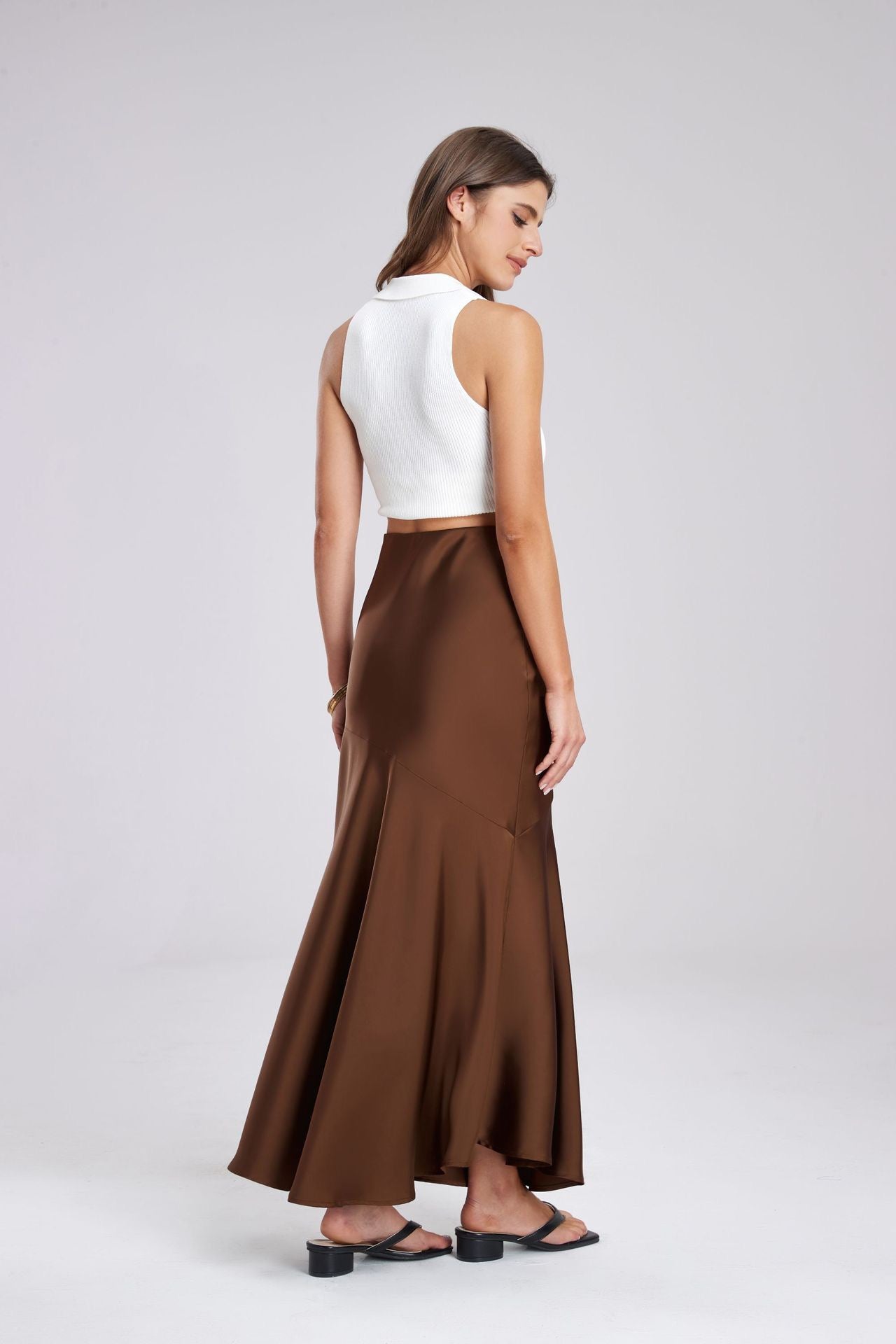 Flowy Slit Satin Maxi Skirt