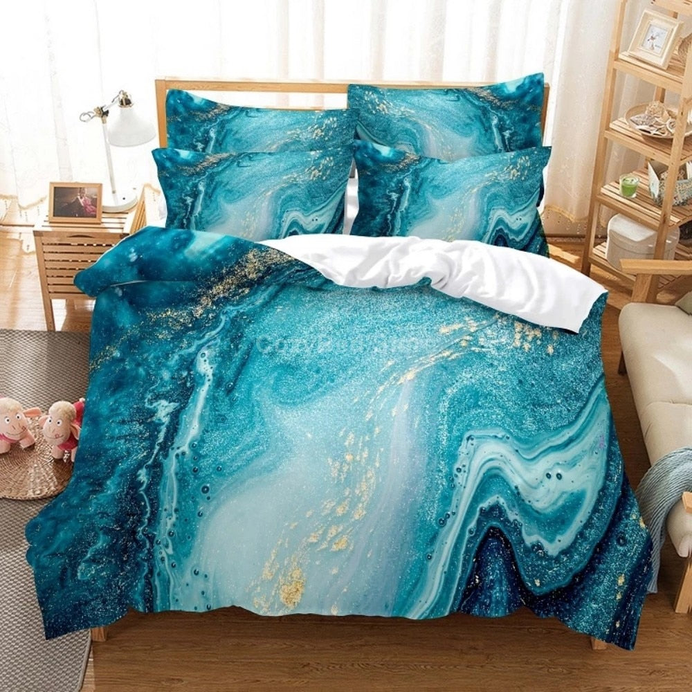 White Gold Marble Pattern Bedding Set Modern 3d Duvet Cover Sets ...