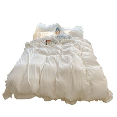Korean Girl Princess Style Solid Color Bedding Fitted Set Cute Cotton Ruffle Duvet Cover With Pillow Case Full Queen Bed Sheets