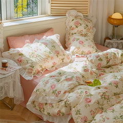 Korean Princess Style Lotus Leaf Lace Pillowcase 100% Cotton Plant Floral Cushion Cover Bed Head Pillow Cover Home Deco