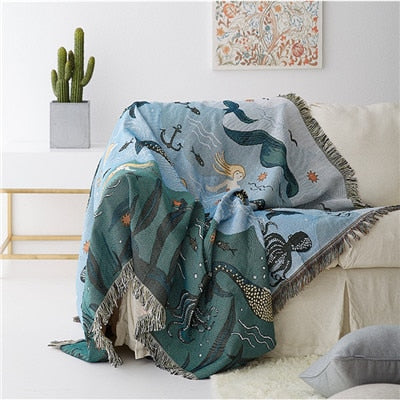 Textile City Nordic Style Throw Blanket Mermaid Pattern Blanket For Bed Living Room Tapestry Carpet Sofa Blanket Cover Bedspread