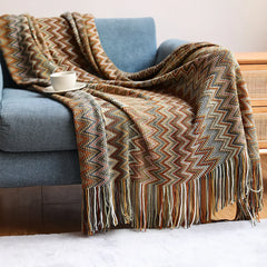 Textile City Bohemia Style Knitted Blanket Winter Warm Comfy Pashmina Tassels Throw Hotel Sofa Decoration Bedspread 130x230cm