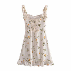 Ruffle Hem Tie Strap Garden Floral Stem Mini Dress