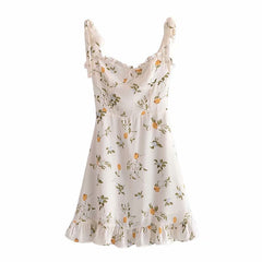 Ruffle Hem Tie Strap Garden Floral Stem Mini Dress