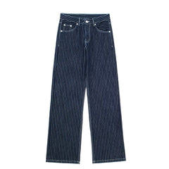 Pinstripe Denim Straight Leg Jeans