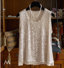 Sequined Wavy Hem Tank Top