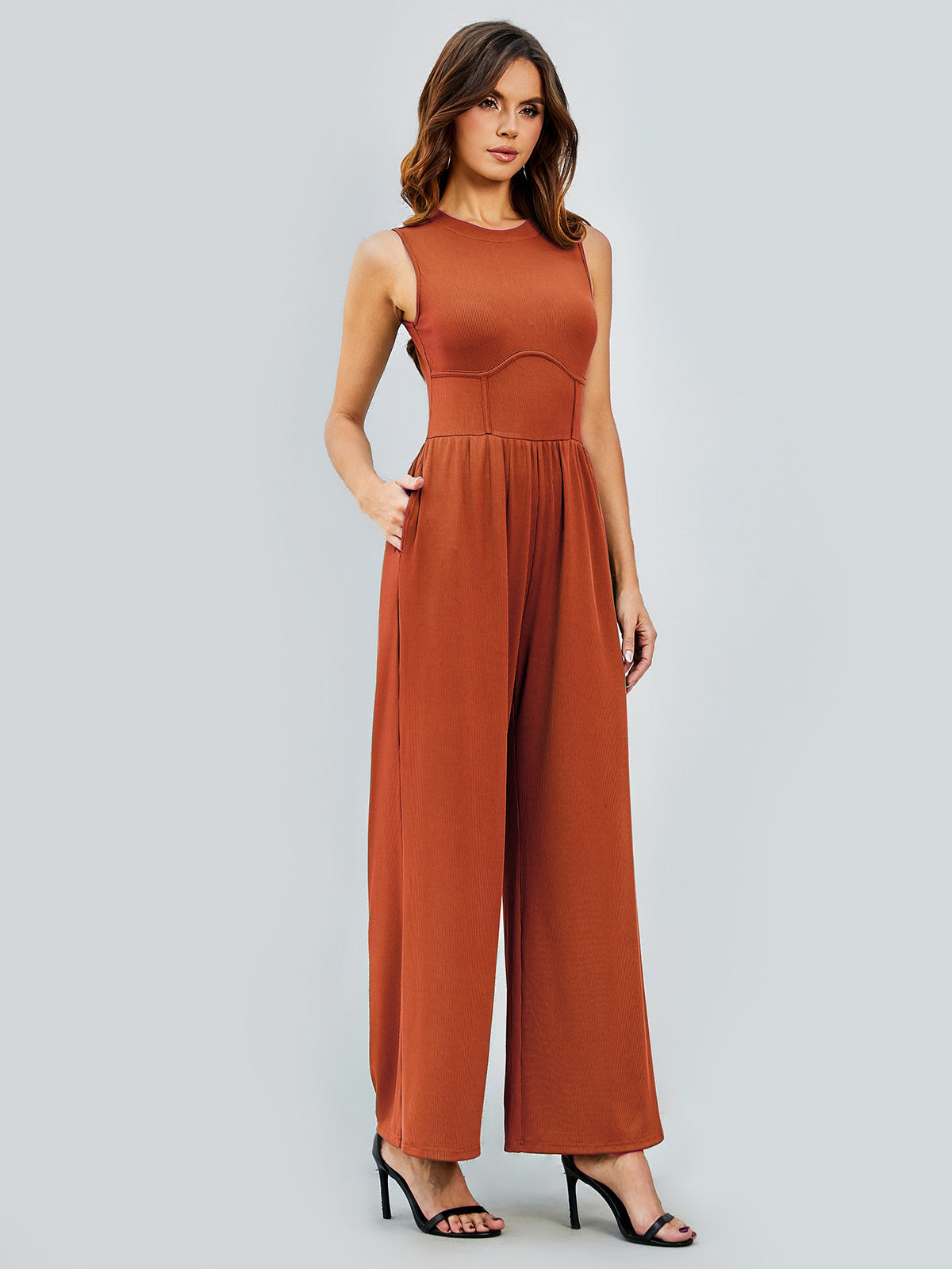 Square Neck Bandage Bodice Wide Leg Jumpsuit