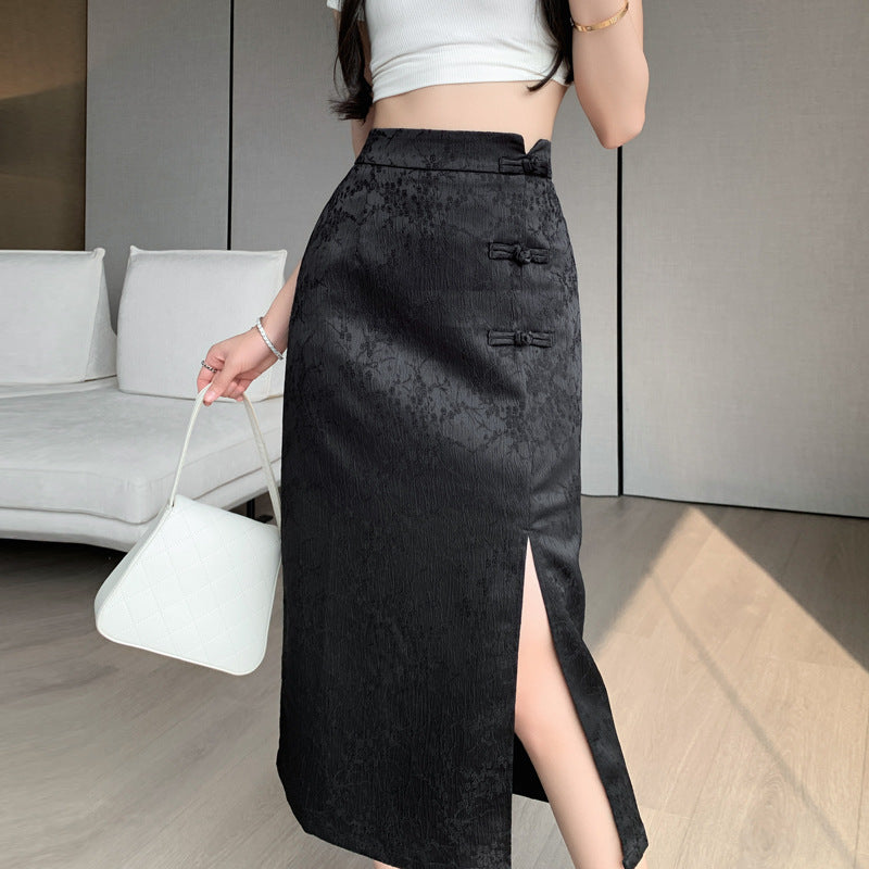 Floral Satin Slit Midi Skirt