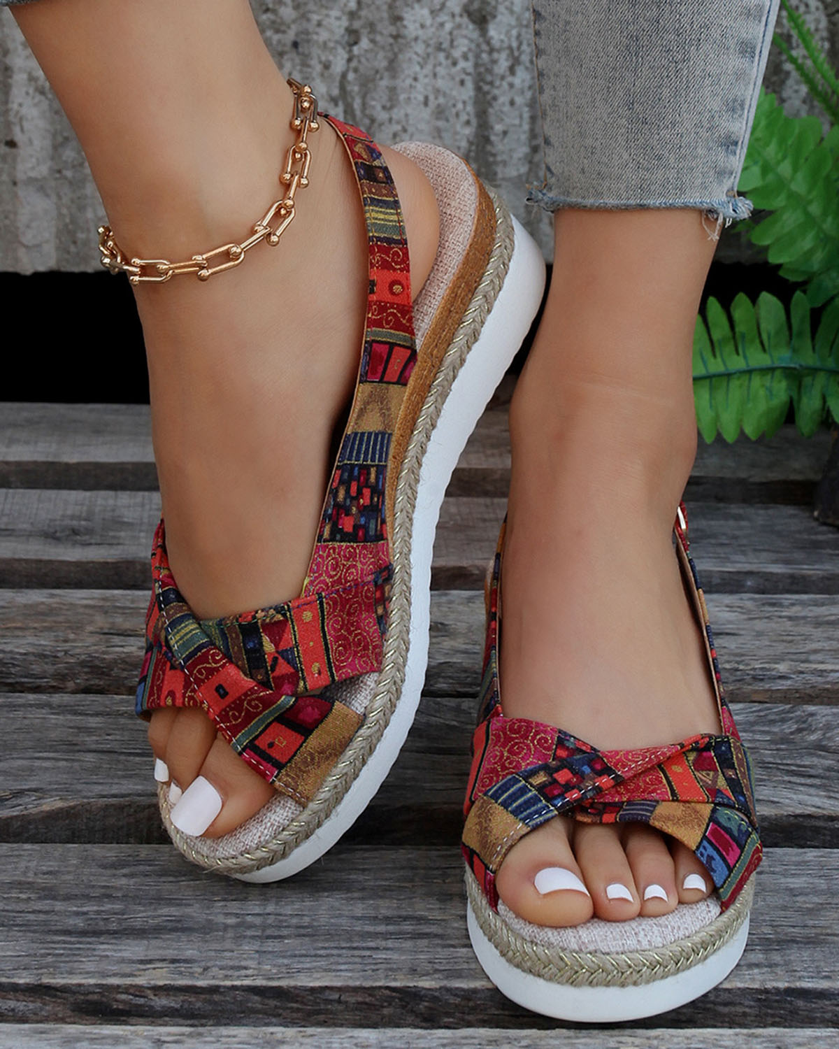 Adelaide® | Printed Open Toe Slingback Wedge espadrilles Sandals