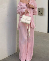 Oversized Leisure Pleat Pockets Two Piece Pants Set