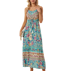 Paisley Open Back Tied Zippered Midi Dress