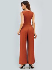 Square Neck Bandage Bodice Wide Leg Jumpsuit