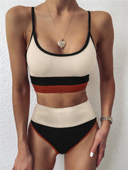 Cream And Red Striped High Waisted Bikini Bottom