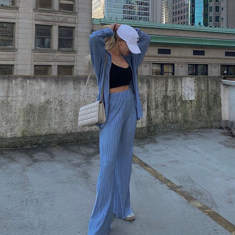 Oversized Leisure Pleat Pockets Two Piece Pants Set