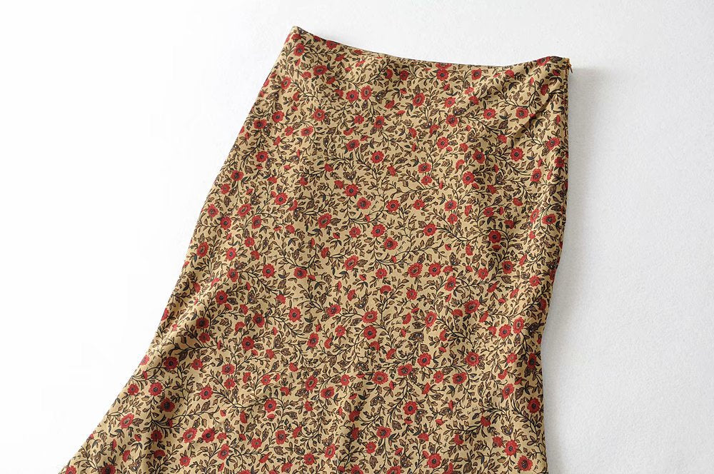 High Waisted Floral Mosaic Midi Skirt