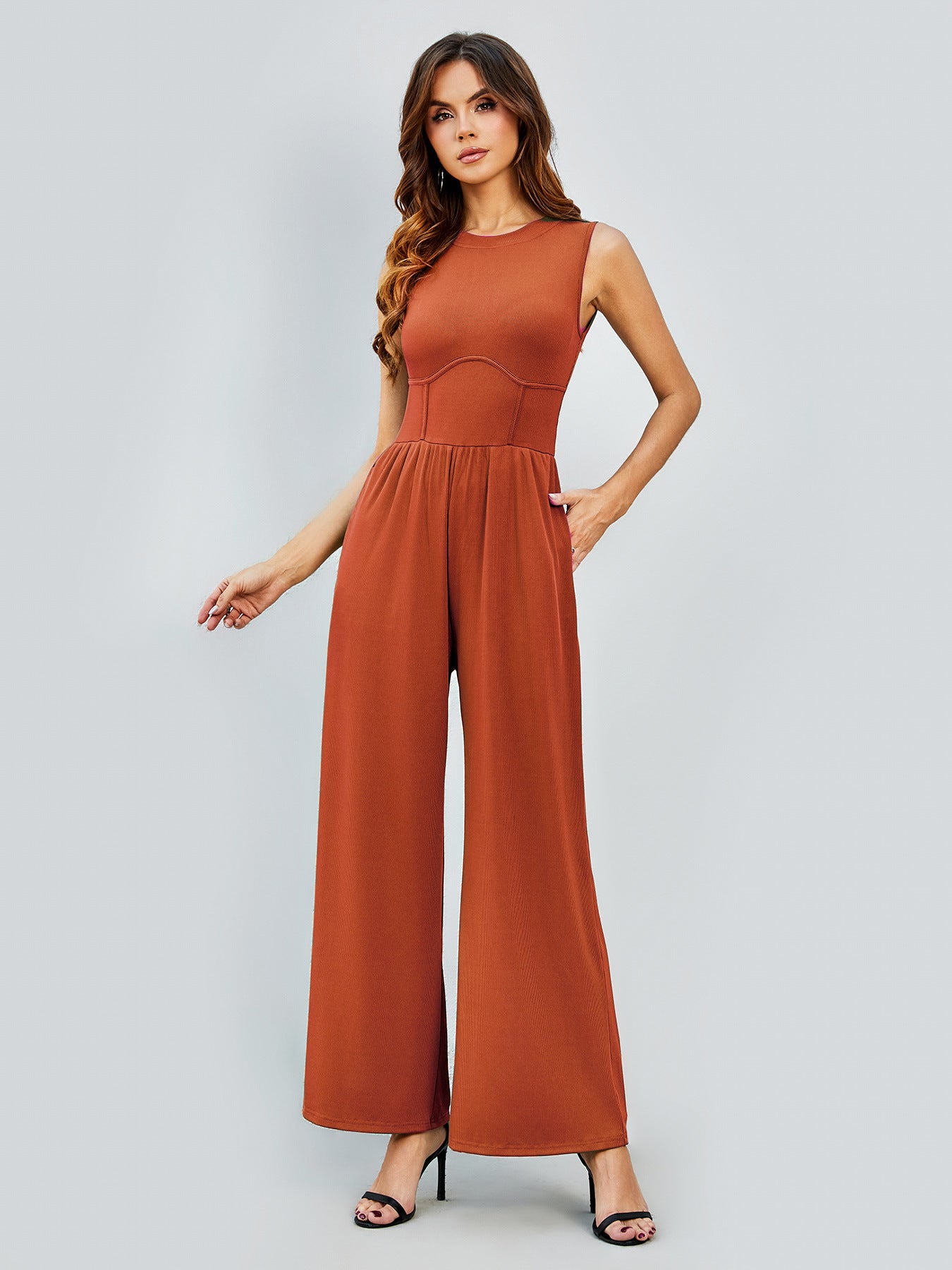 Square Neck Bandage Bodice Wide Leg Jumpsuit