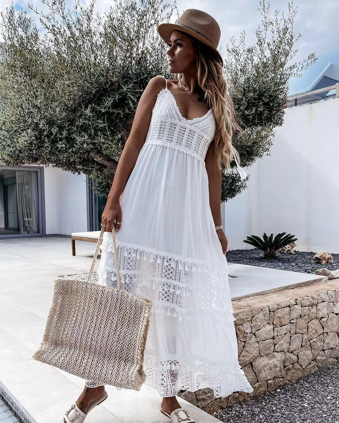 Eyelet Embroidery Cami Maxi Dress