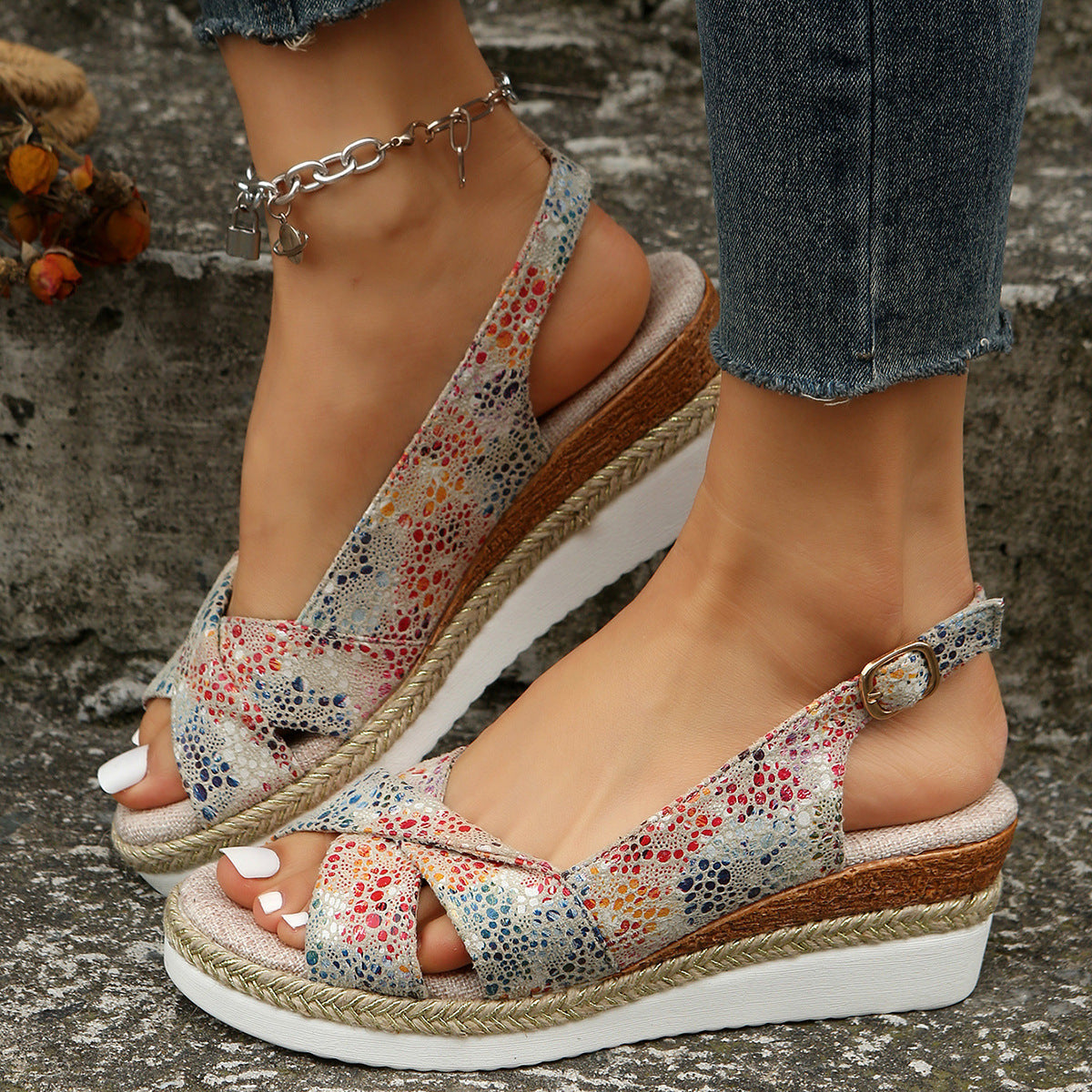 Adelaide® | Printed Open Toe Slingback Wedge espadrilles Sandals