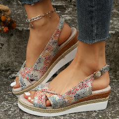 Adelaide® | Printed Open Toe Slingback Wedge espadrilles Sandals