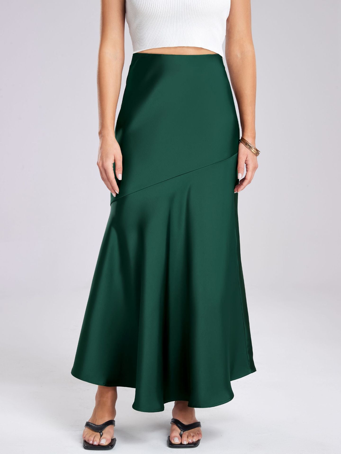 Flowy Slit Satin Maxi Skirt