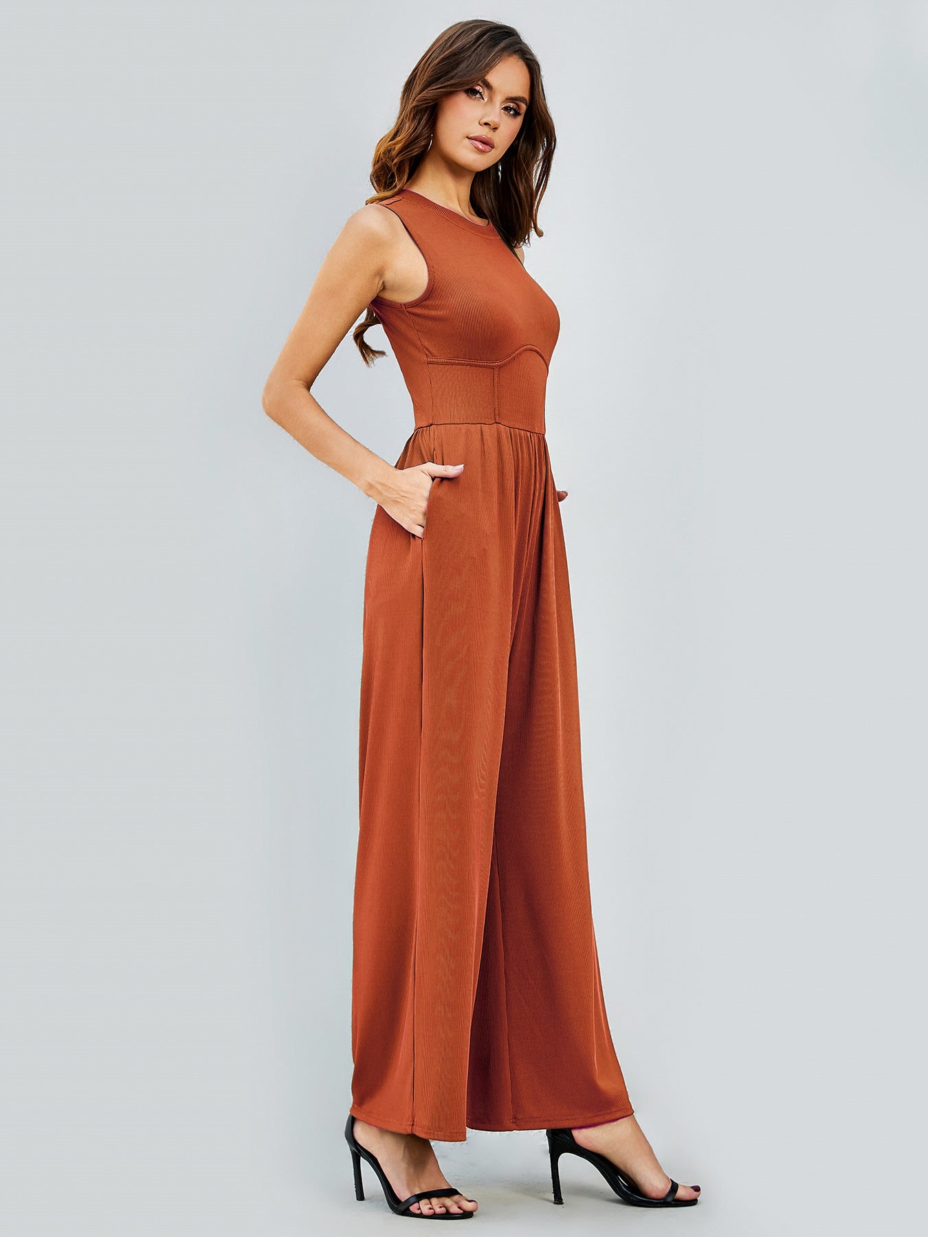 Square Neck Bandage Bodice Wide Leg Jumpsuit