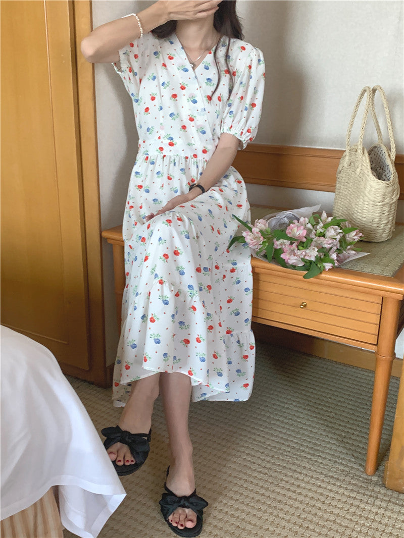 Floral Side Tie Thigh Split Midi Dress