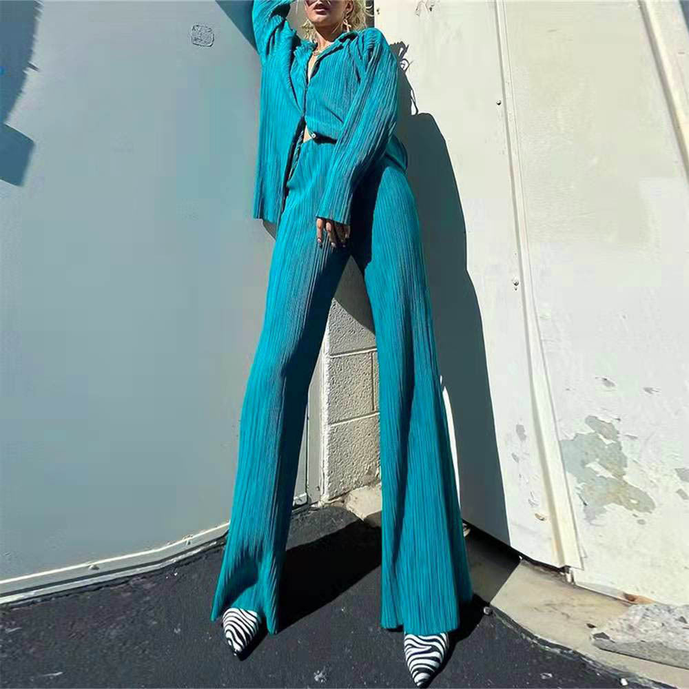 Oversized Leisure Pleat Pockets Two Piece Pants Set