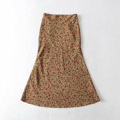 High Waisted Floral Mosaic Midi Skirt