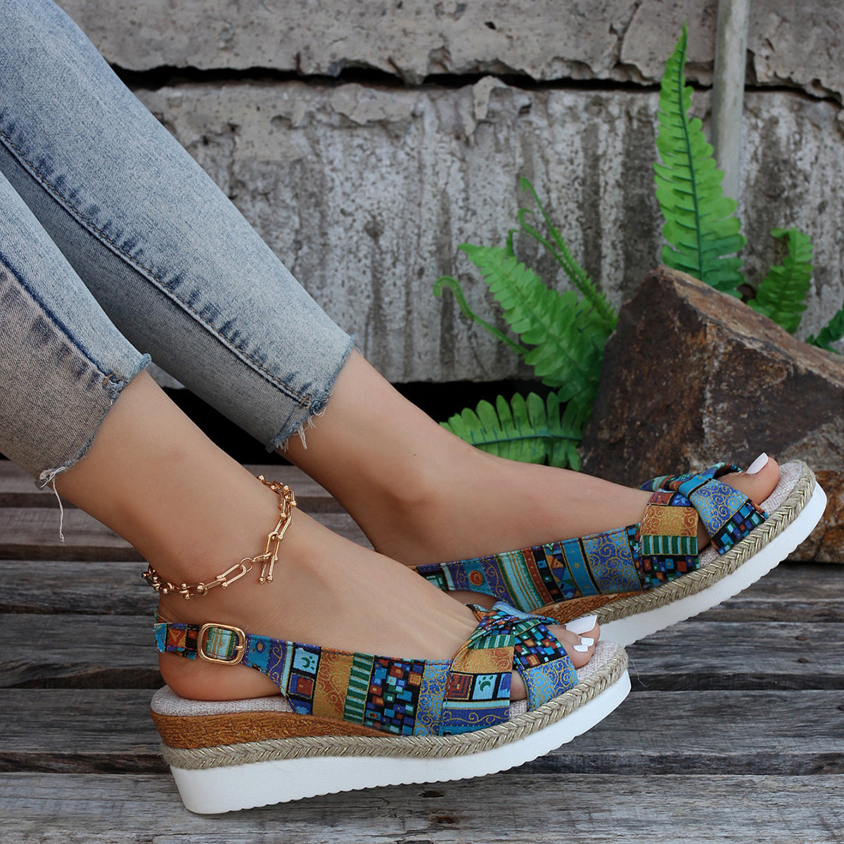 Adelaide® | Printed Open Toe Slingback Wedge espadrilles Sandals