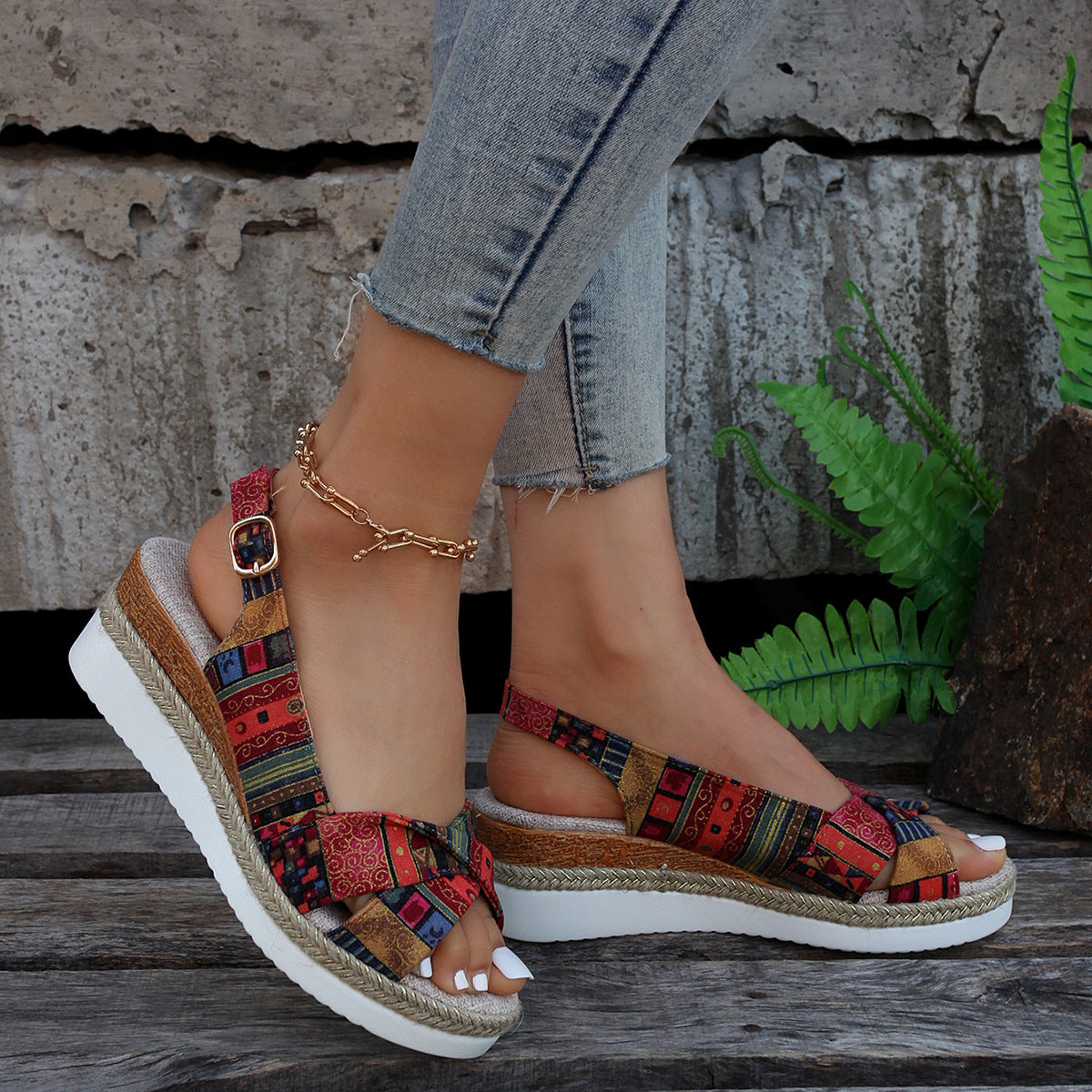 Adelaide® | Printed Open Toe Slingback Wedge espadrilles Sandals