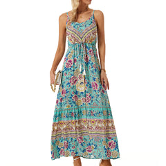 Paisley Open Back Tied Zippered Midi Dress