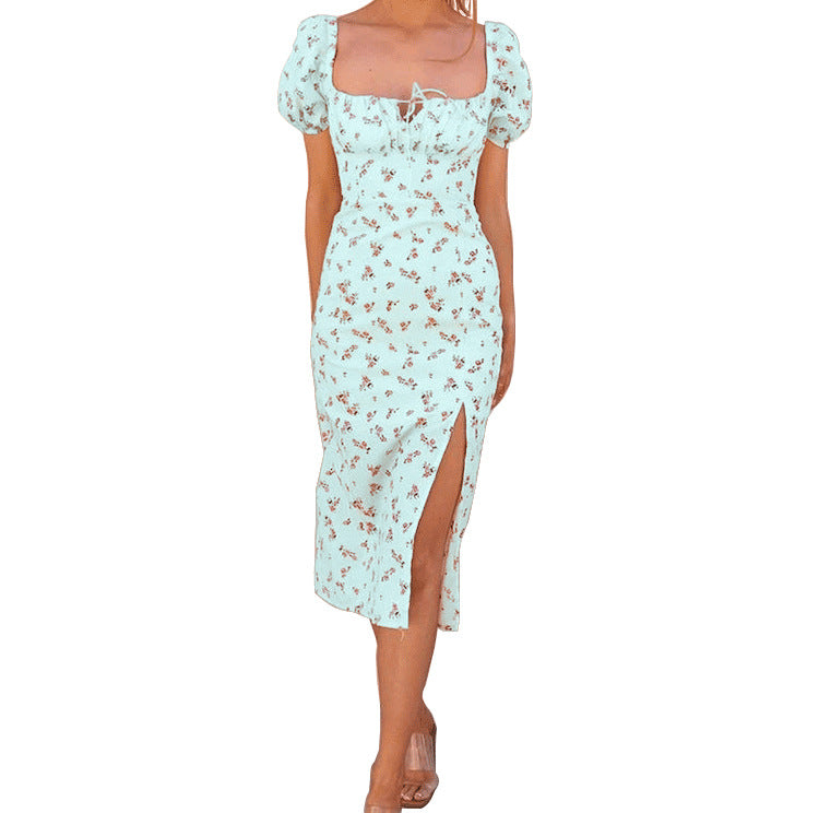 Sweetheart Short Sleeve Floral Midi Dress