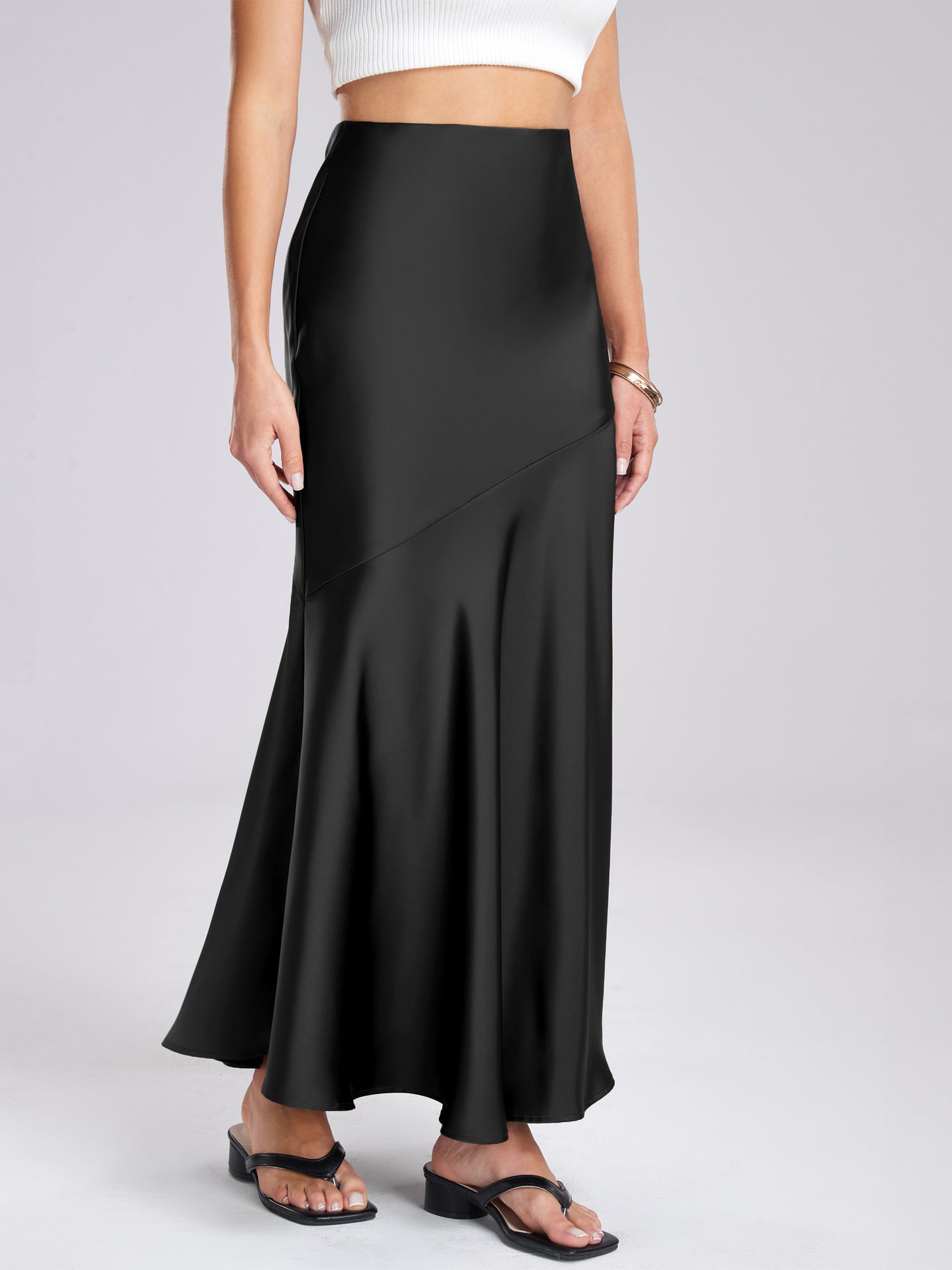 Flowy Slit Satin Maxi Skirt