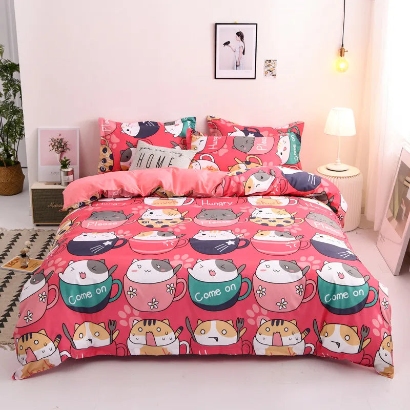 Cartoon Print Home Bedding Set Simple Fresh Comfortable Duvet Cover Set with Sheet Comforter Covers Pillowcases Bed Linen