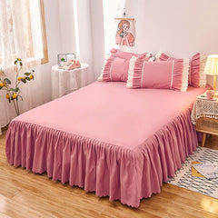 4pcs Couple Bed Quilt Set Sheet Bedsheet Bedspread Queen Size Duvets Cover Linens Comforter Bedding with Pillowcases Luxury Pink