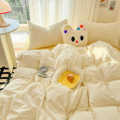 New Stripe Double-Layer Yarn Quilt Cover Bed Flat sheet Pillowcase Full Queen Bed Linen Adult Kids Duvet Covers No Filling