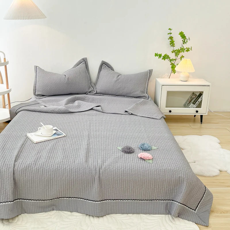 1/3Pc Korean Princess Elegant Handmade Flowers Embroidery Quilted Summer Quilt Bedspread Air-conditioning Skin-friendly Blanket